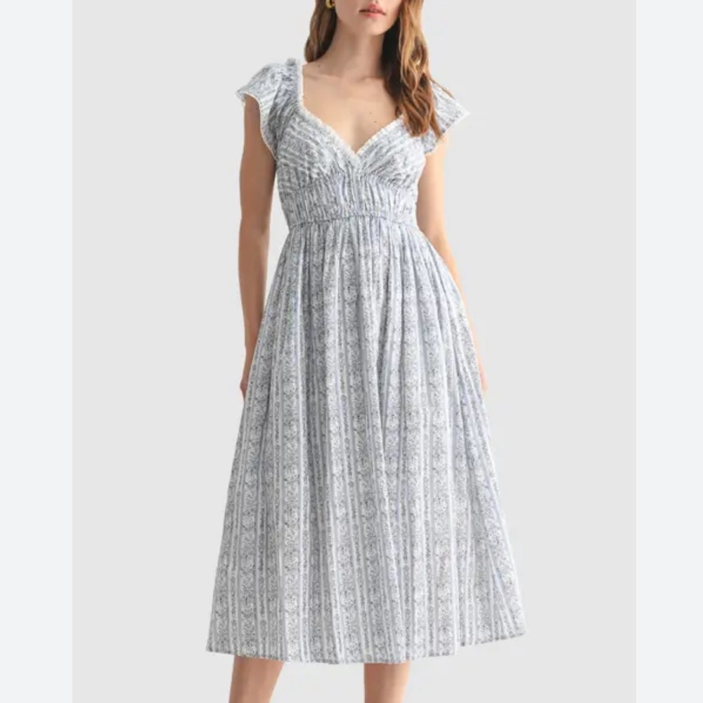 Lush Blue and White Midi Dress